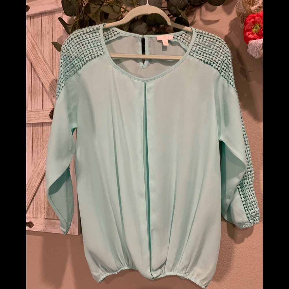 CC Long Sleeve Chiffon Top - Seafoam Mint - Size M